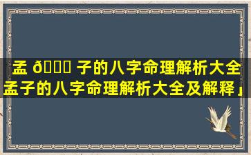 孟 🐎 子的八字命理解析大全「孟子的八字命理解析大全及解释」